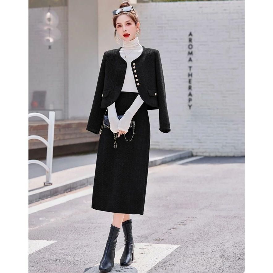 セットアップ レディース ツイードジャケット スカート スーツ セレモニースーツ 卒業式 きれいめ ノーカラー ロングスカー 40代 フォーマル エレガント パーテ