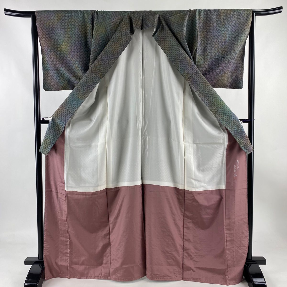 付下げ 身丈169cm 裄丈64.5cm M 袷 菅原結 漢方染 落款 幾何学模様  