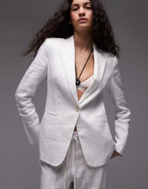 【送料無料】 マンゴ レディース ジャケット・ブルゾン アウター Mango linen blazer in white WHITE