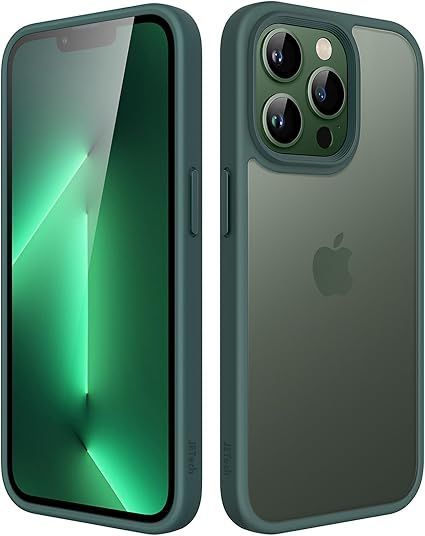 JEDirect マットケース iPhone 13 Pro 6.1インチ 耐衝撃性ミリタリーグレードの落下防止 つや消しの半透明の背面電話カバー 指紋防止 (濃い緑色)