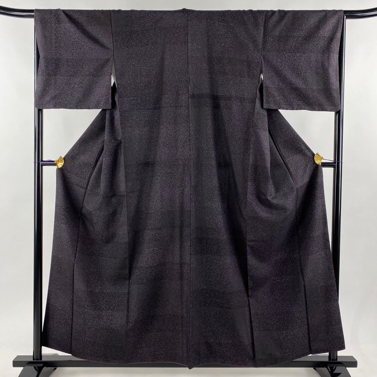 小紋 身丈158cm 裄丈66cm M 袷 段縞 幾何学 濃紫 正絹 美品 名品  