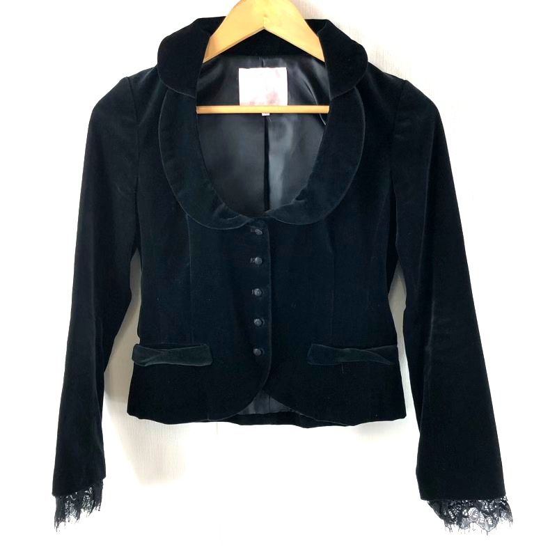 レベッカテイラー rebecca taylor ジャケット サイドポケット 袖レース 替えボタン付き ベロア 黒 2サイズ 944109