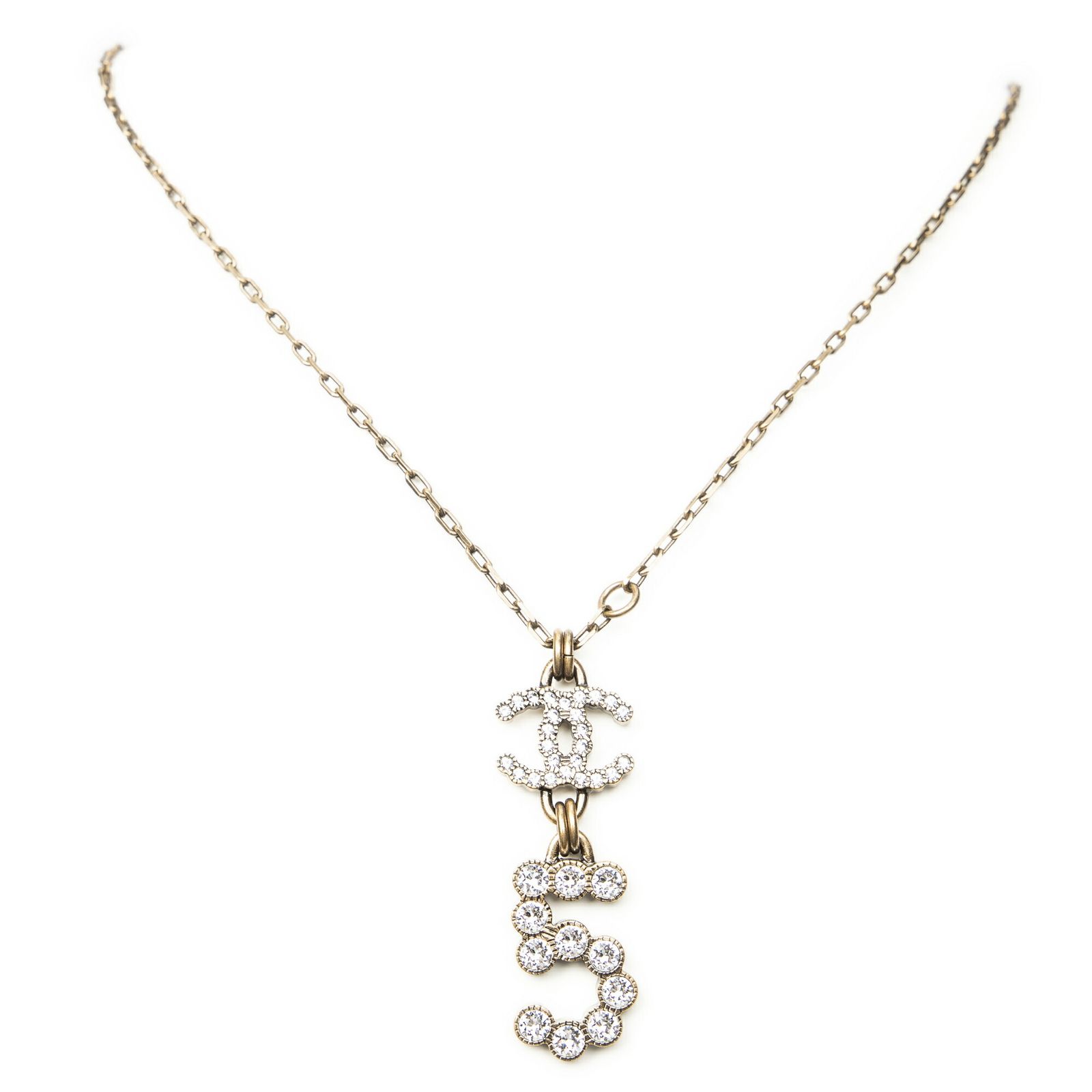 CHANEL シャネル CC No. 5 クリスタルペンダントネックレス 金金メッキA