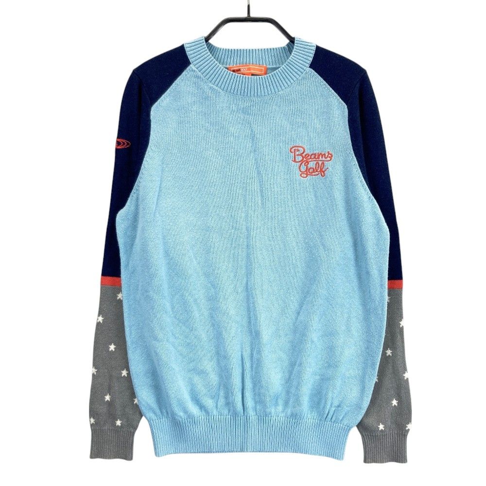 BEAMS GOLF ロゴ入り青セーター XLサイズ サイズ：M BEAMS GOLF ビームスゴルフ ロゴ刺繍 長袖ニットセーター
