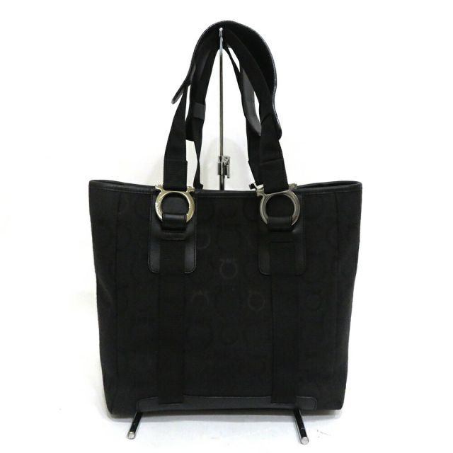 中古 フェラガモ トートバッグ ガンチーニ柄 シルバー金具 ABランク キャンバス レザー ブラック FERRAGAMO 【送料無料】【西神店】