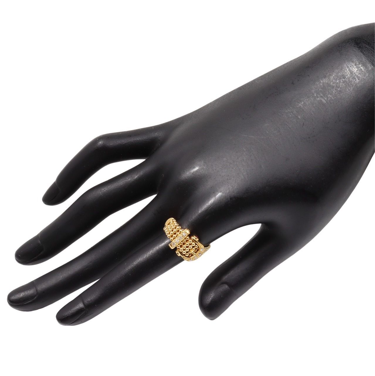 K18 YG ボールチェーン ベルトモチーフ デザイン リング ダイヤモンド