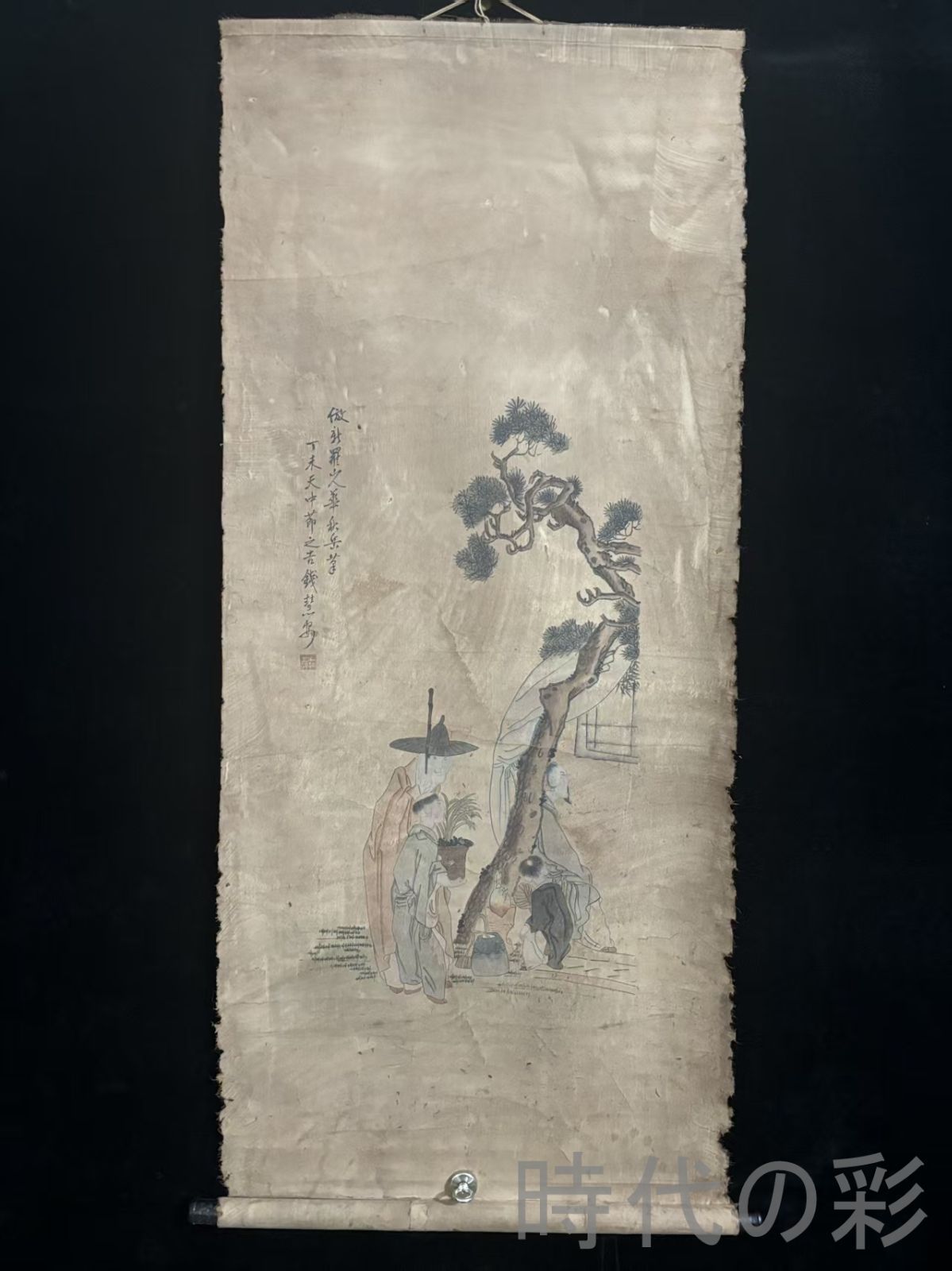 中国古美術 清代 錢慧安 人物図 絹本 三尺 手描き 掛け軸 巻き物 書画 中堂画 装飾画 唐物 肉筆 古玩 旧家蔵收 時代画家 R07100703