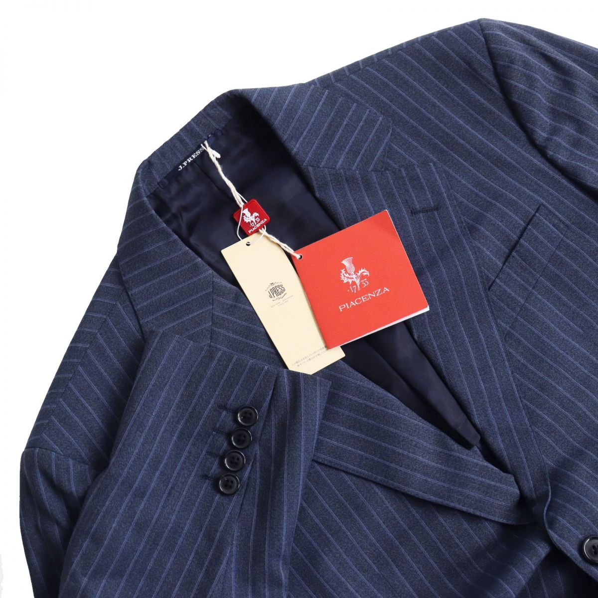 未使用品▼定価143000円 J.PRESS ジェイプレス ストライプ柄 PIACENZA社製生地使用 ウール×シルク シングルスーツ グレージュ 36L 正規品