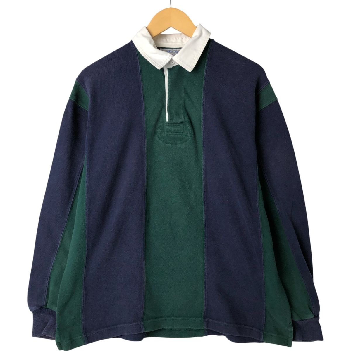 古着 ランズエンド LANDS' END ストライプ柄 長袖 ラガーシャツ USA製