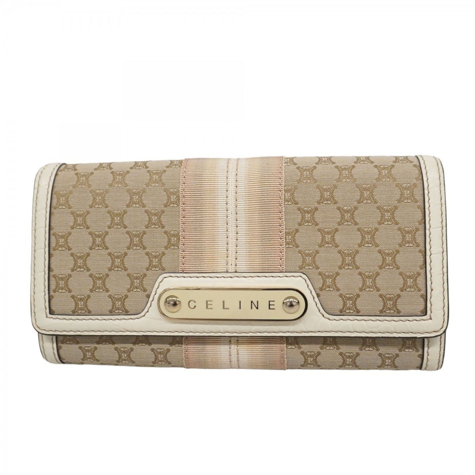 CELINE マカダム 総柄 ベージュ レディース 長財布 6716 CELINE セリーヌ ラウンドファスナー長財布 マカダム柄