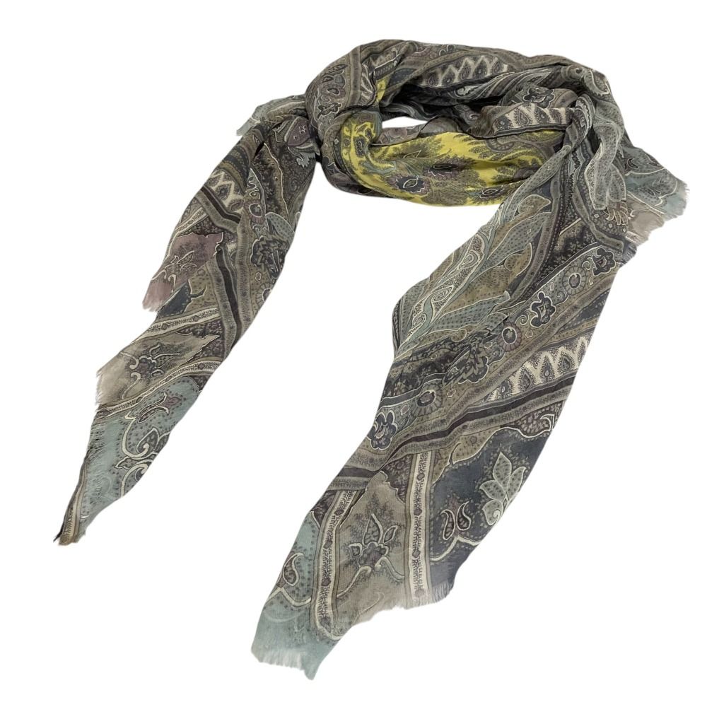 【未使用★箱付】ETRO ペイズリー柄 ストール ブルー系 シルク ウール ETRO 美品 エトロ ペイズリー柄 ウールシルク スカーフ ストール