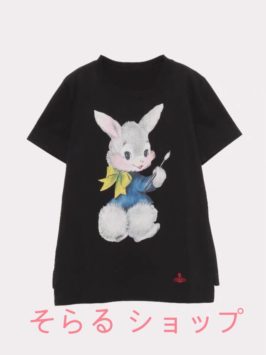 2024SS VivienneWestwood PAINTING BUNNYプリーツエレファントTシャツ ブラック