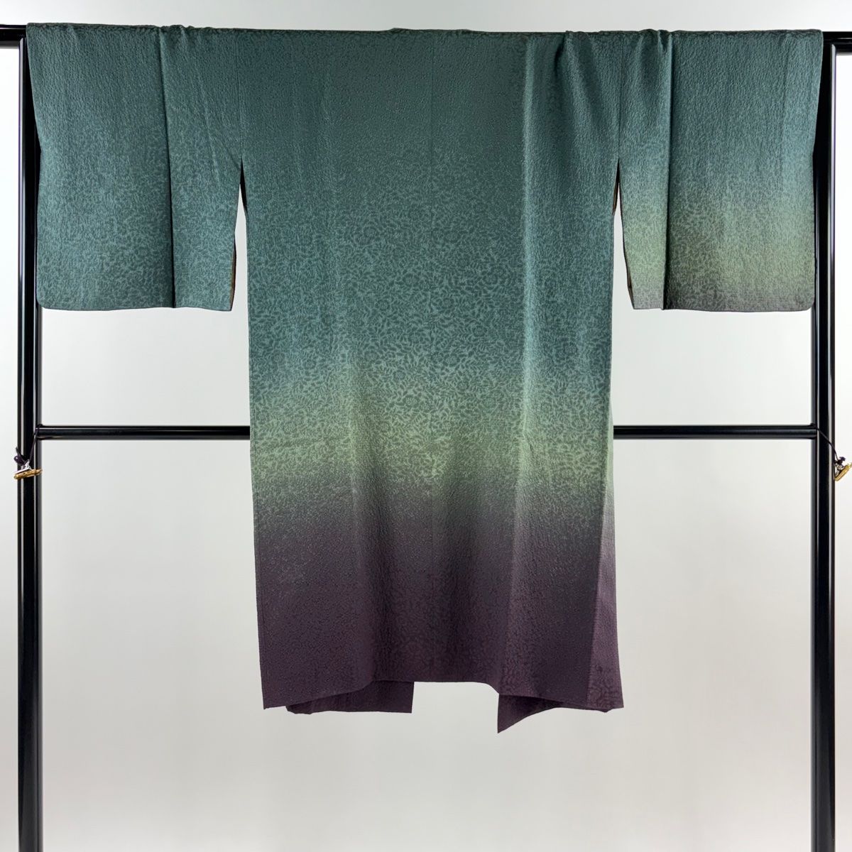 道中着 身丈111cm 裄丈66cm M 和装コート 地紋 ぼかし 灰緑 正絹 名品