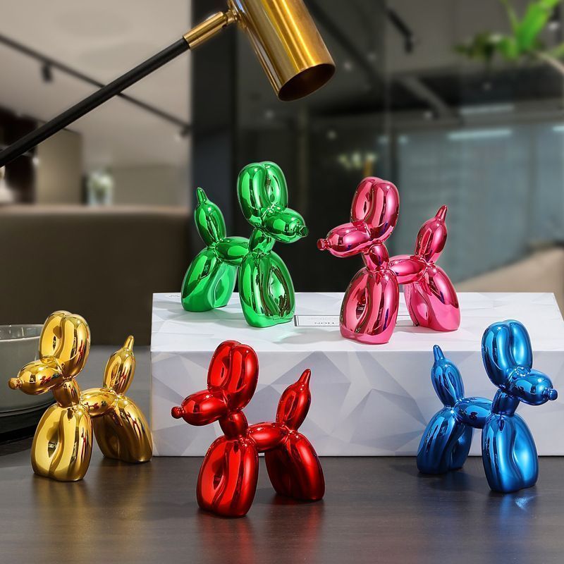 置物 風船のイヌ 犬 メタルリック セット 樹脂 レジン プレゼント ギフト 置物 オブジェ 風船のイヌ5体セット 犬 かわいい メタルリック