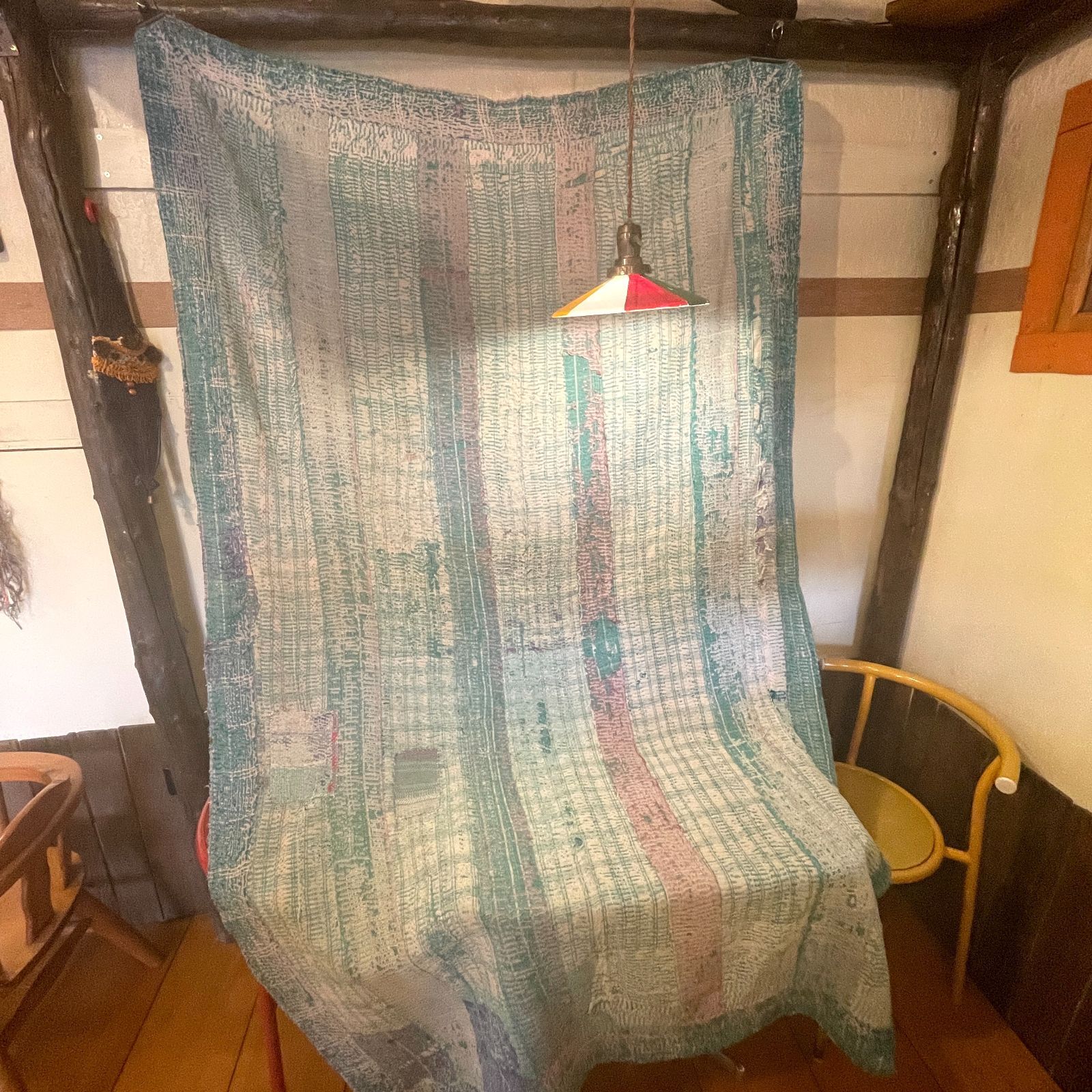 訳ありインド製ヴィンテージカンタラリーキルト グリーンマルチカバー