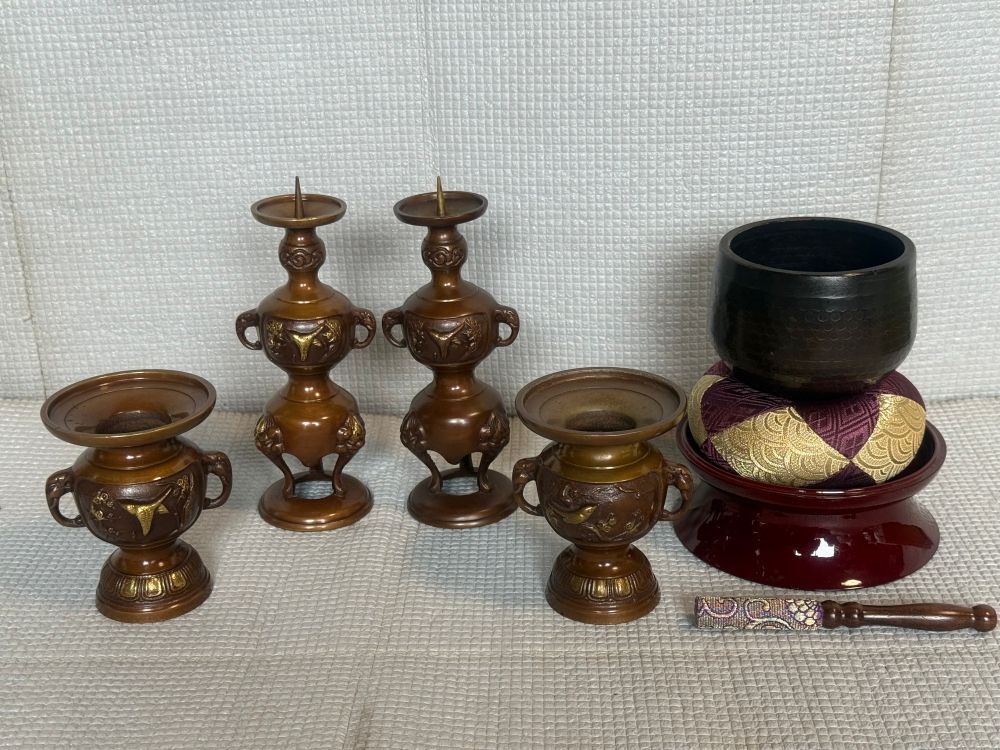 仏具セット 火立て 蝋燭立て 一対 花立て一対 おりんセット 品