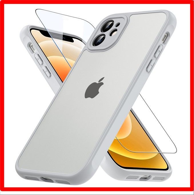 【送料無料】 iPhone 12 mini_グレー OWKEY iPhone 12 mini ケース 【ガラスフィルム付き】 半透明 薄型 軽量 いphone1