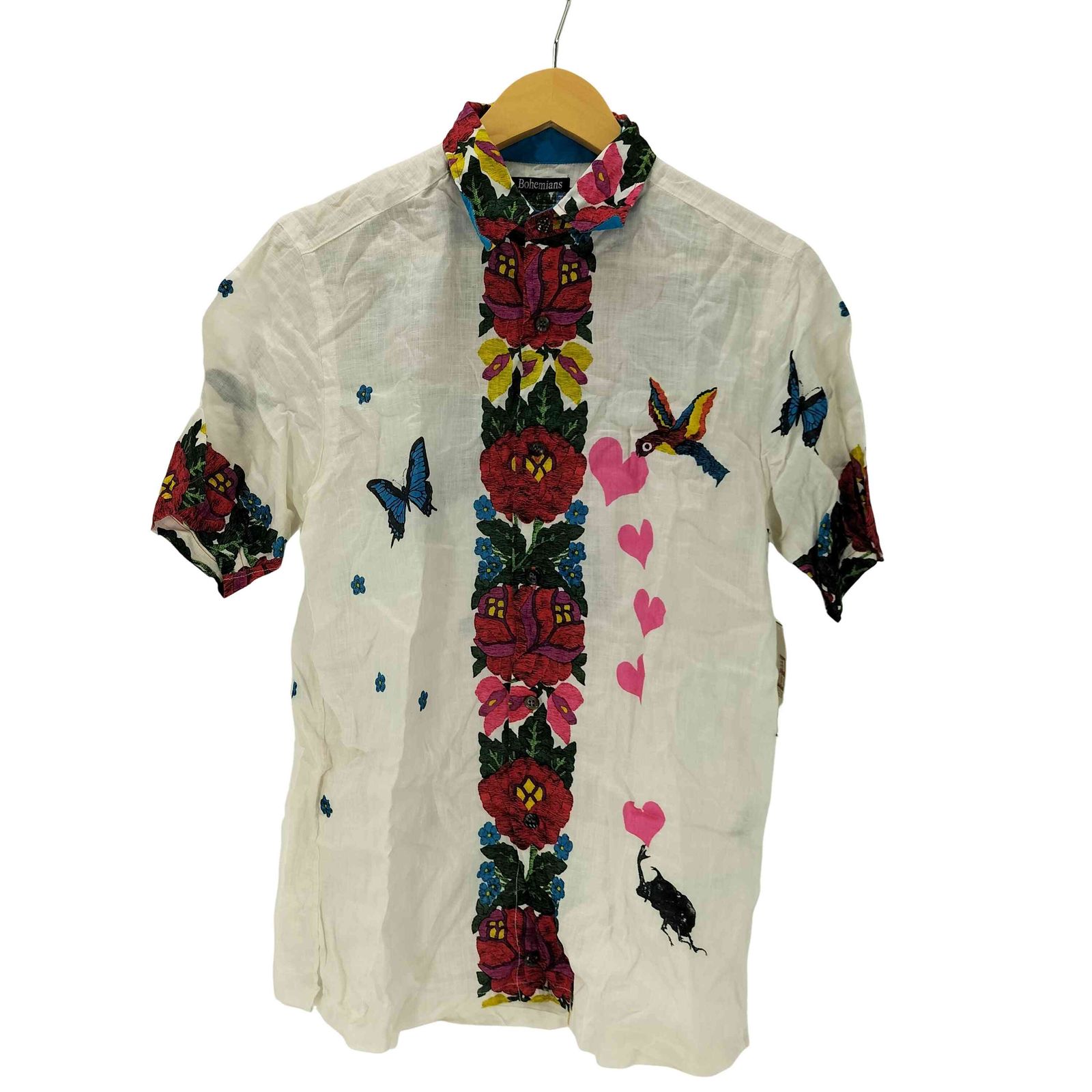 ボヘミアンズ BOHEMIANS 花柄 昆虫 プリント S/S ラミー リネン