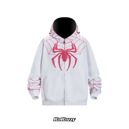 KaKazzy】スパイダーマン ホワイト×ピンク フルジップ パーカー 男女
