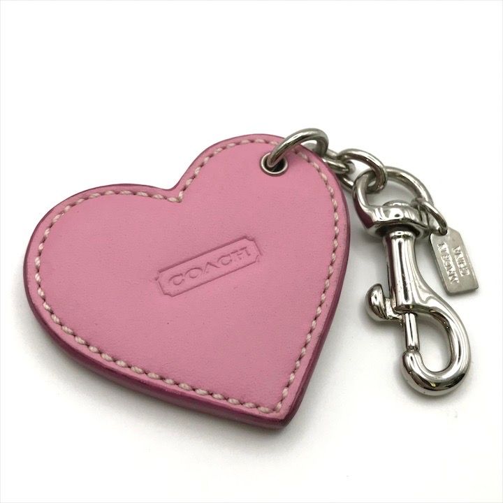 超美品 COACH コーチ シグネチャー ハート レザー キーリング チャーム