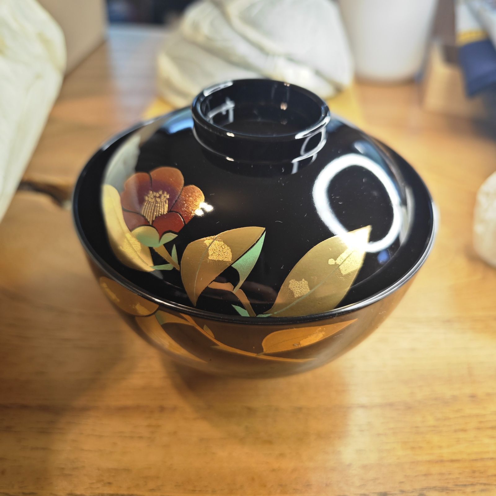 越前漆 光琳堂 御吸物椀 金彩 水仙 5客 【未使用品】 吸物椀