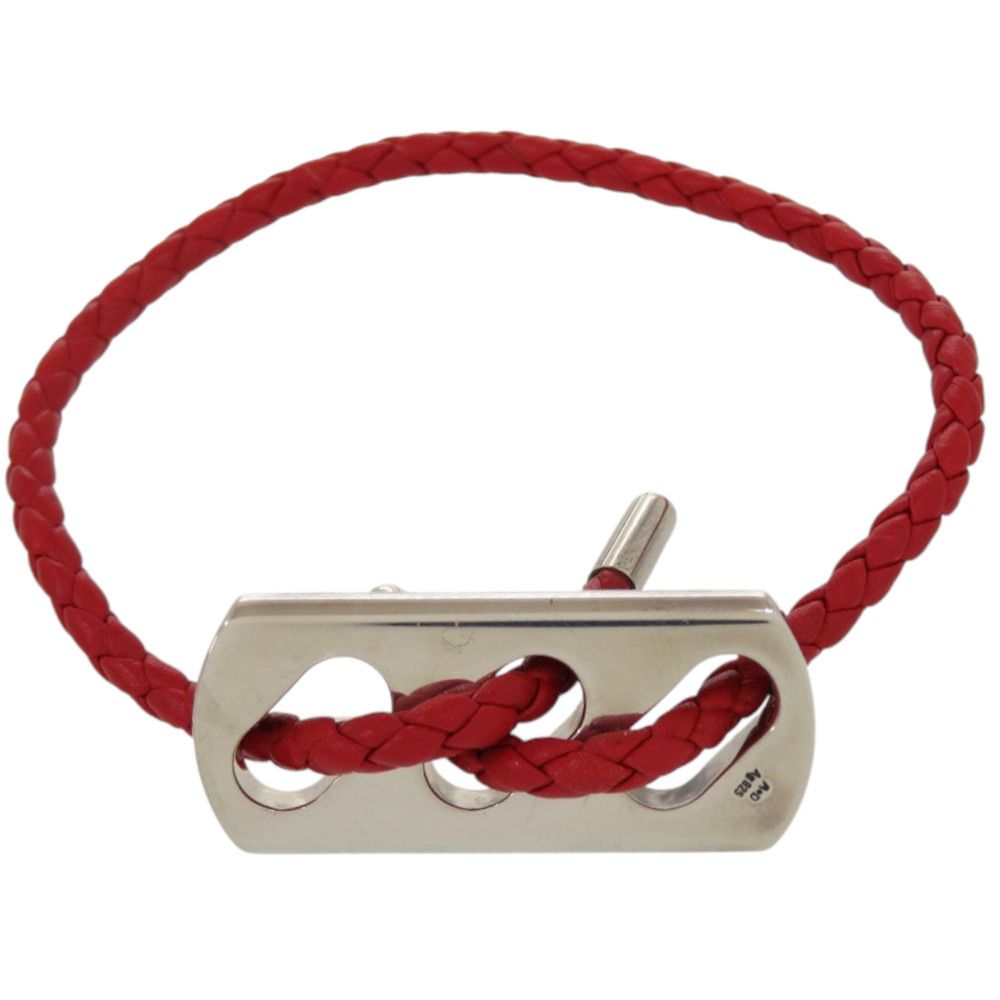 ✨HERMES✨エルメス✨ブレスレット✨エマイユ✨シルバー/赤✨箱・付属品付き✨ 美品 エルメス シルバー925 レザー シルバー金具 レッド 赤