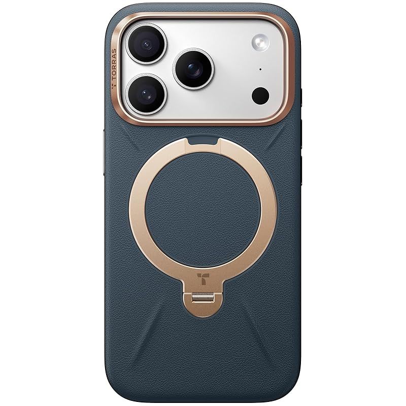 TORRAS iPhone 17 Pro 用 ケース 新感覚レザー スキンタッチ Ostand Q3 レザートーン MagSafe対応 リング スタンド 360°定点回転 縦横両対応 マグネット搭載 革 カメラコントロールボタン 米軍規格 耐衝撃 指紋防止 サ