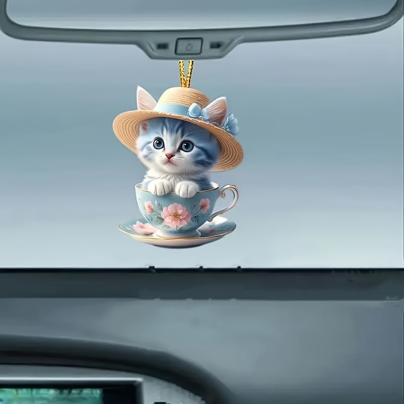 キーホルダー ねこ ティーカップ 子猫 2D アクリル 8cm カー