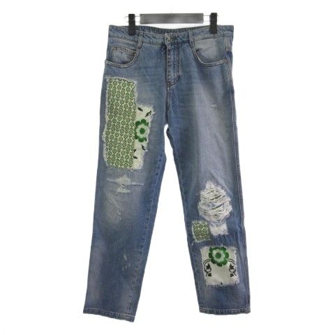 エルマノシェルビーノ ERMANNO SCERVINO デニムパンツ ジーンズ リペア ダメージ テーパード ブルー 42