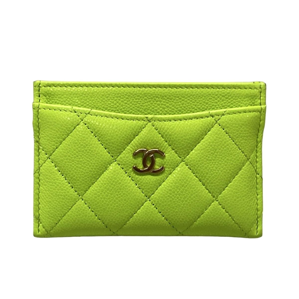 CHANEL シャネル カードケース マトラッセ AP0213 ライトグリーン ゴールド金具|ココマーク