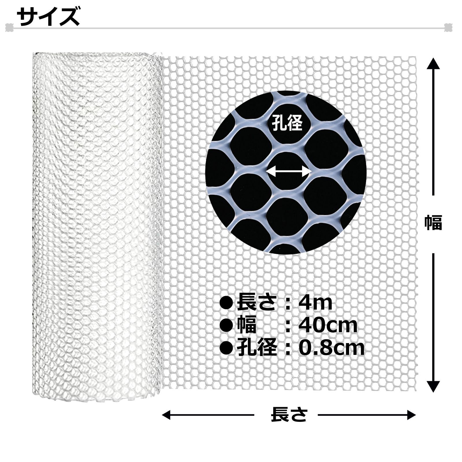 plusgree 多目的 プラスチック メッシュ ネット 40cm×4m 0.8cm網穴 白 