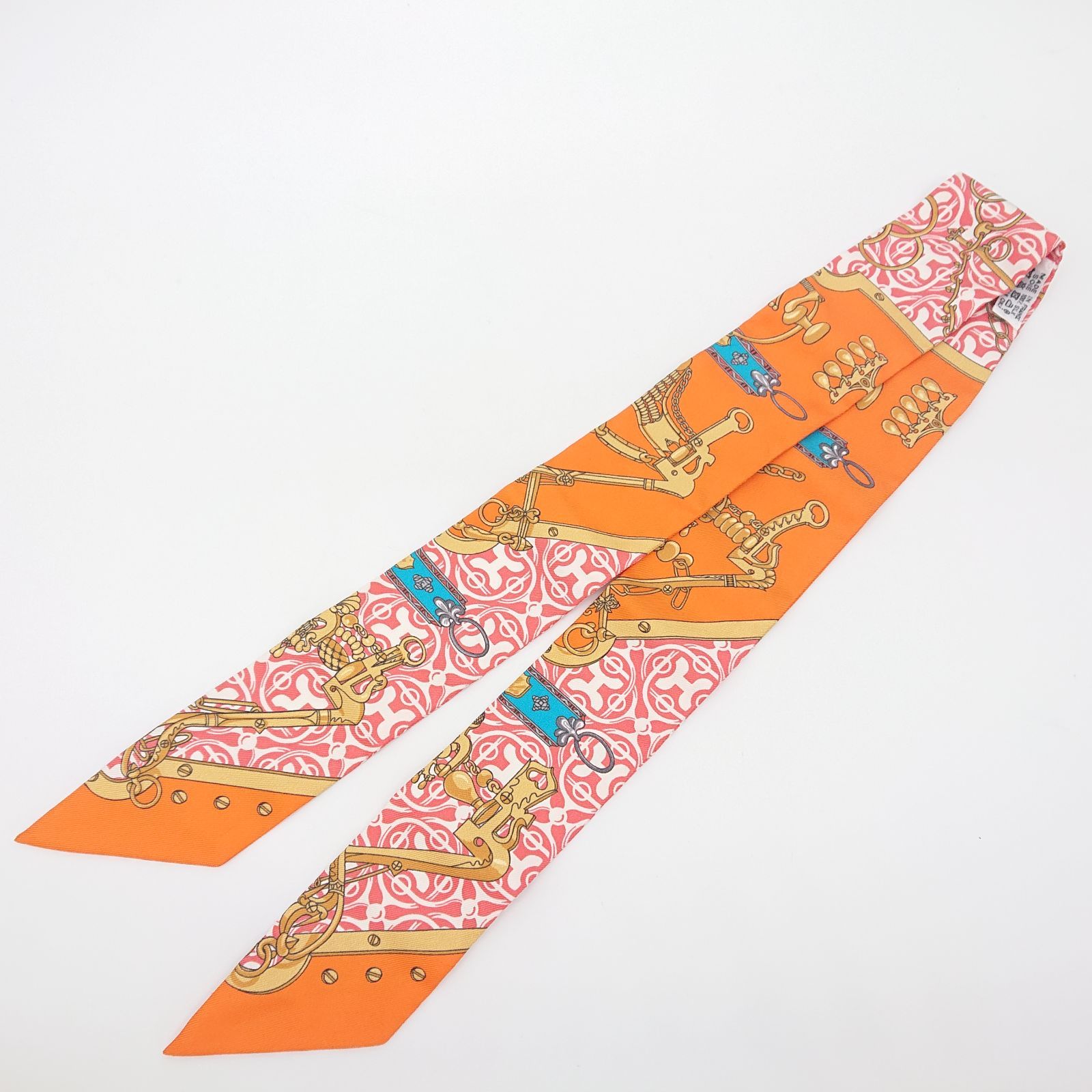 極美品】HERMES エルメス ツイリー 馬銜と鎖 箱付き オレンジ系 - メルカリ 