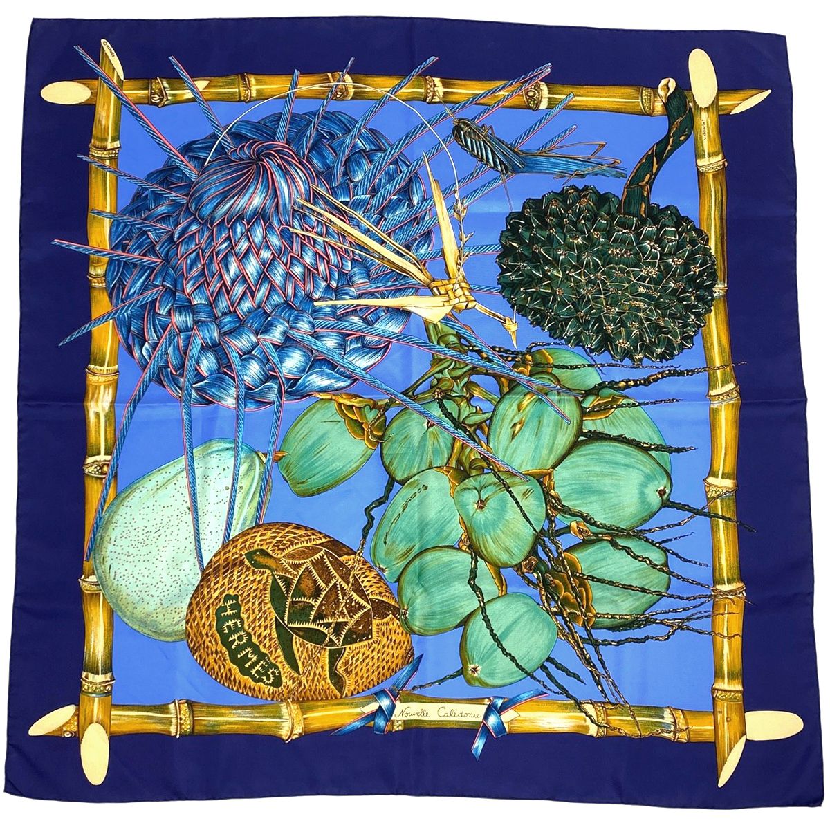 エルメス HERMES カレ 90 Nouvelle Coledonie ニューカレドニア スカーフ シルク ネイビー マルチ レディース