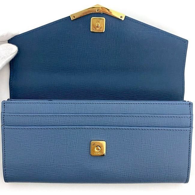 FENDI 二つ折り財布 ブルー フェンディ ピーカブー 二つ折り財布 ライトブルー レザー レディース