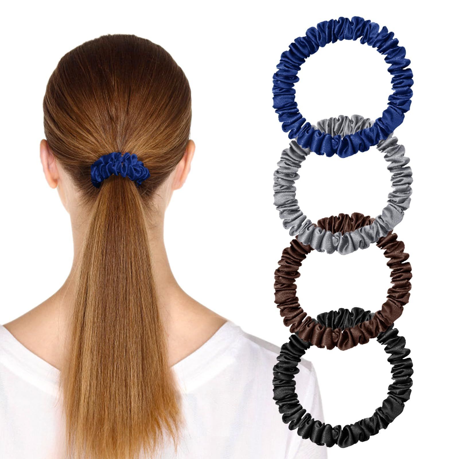 SGMSILK シュシュ 100% シルク 19匁 髪にやさしく跡がつかない 【髪と美容のプロ監修】 ヘアゴム おしゃれ 大人 ヘアロープ 髪飾り 髪ゴム シンプル ヘアアクセサリー サテン エレガント 大きめ 無地 シーン別で使える 4色セット 母の日 ギフ