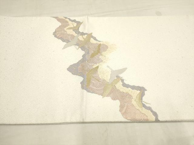 平和屋着物▽太鼓柄袋帯 寿光織 飛鶴文 金銀糸 正絹 逸品