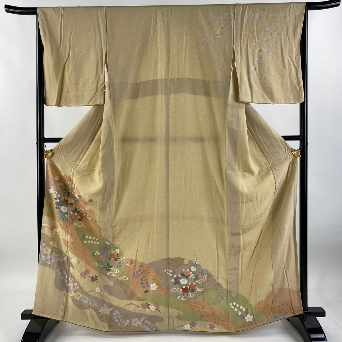 訪問着 身丈165cm 裄丈66cm M 袷 橘 雪輪 金彩 ベージュ 正絹 秀品