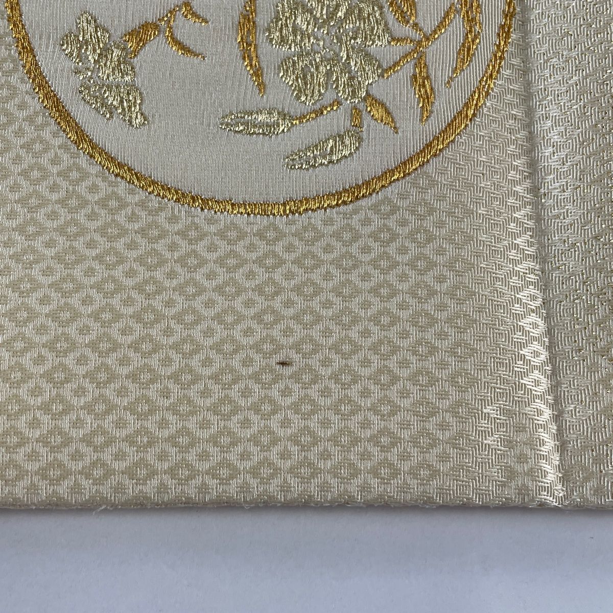 袋帯 美品 秀品 丸文 草花 金糸 ベージュ お太鼓柄 正絹 【中古