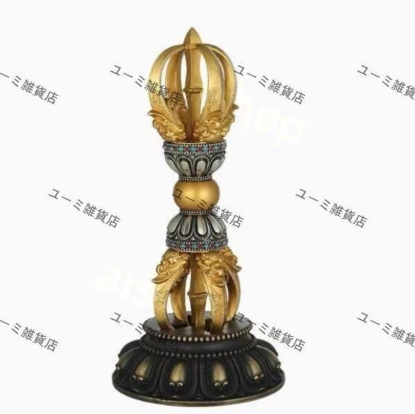 密教法具 五鈷杵 真鍮製 最 品 密教呪術の中核的ツール 密教法具の王者 金剛杵 杵形 寺院ギフト用 魔除け お守り 高さ20 cm