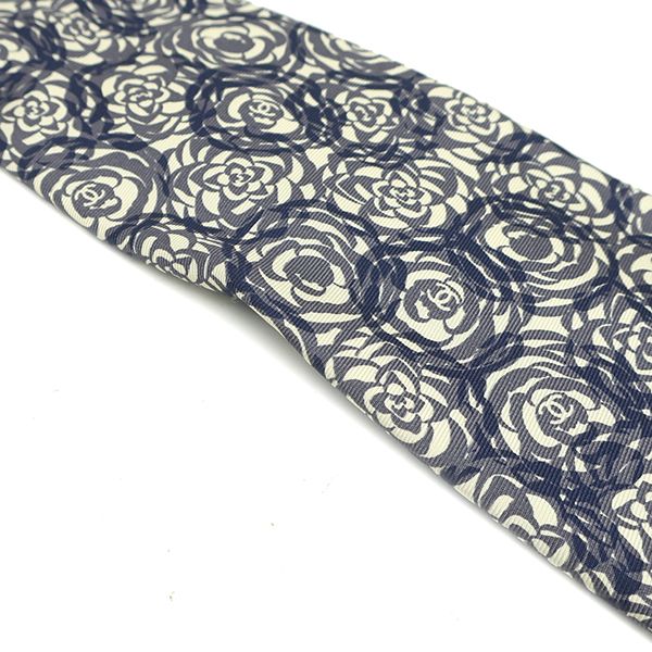 シャネル CHANEL ネクタイ ココマーク カメリア 9.5cm シルク ネイビー
