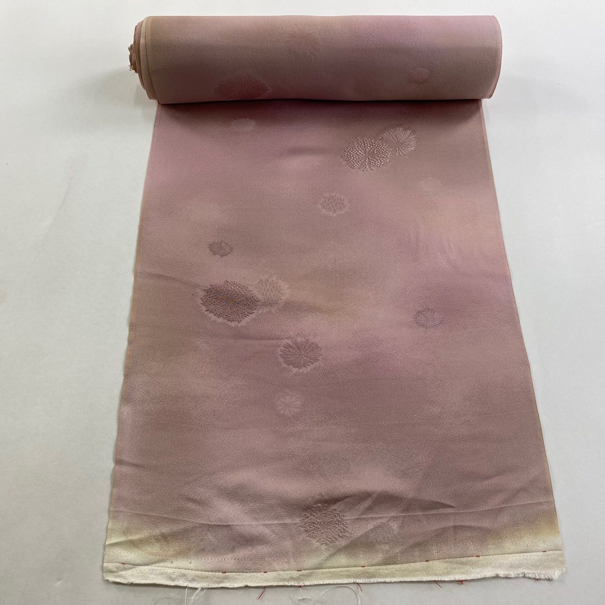 反物 秀品 小紋 花 ぼかし ピンクベージュ 正絹
