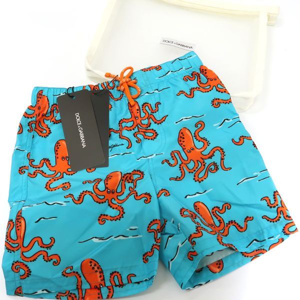 DOLCEu0026GABBANA キッズ 水着 L1J818 サイズ18-24 BOXER MEDIO ハーフパンツ タコ ライトブルー 新品未使用 ポーチ付 ドルチェ＆ガッバーナ 送料込質屋-8871