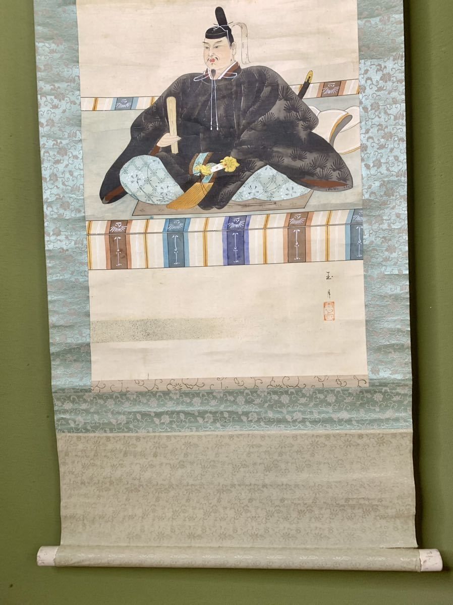 掛け軸 日本画 玉月 菅原道真 人物画 天神様 松 梅 骨董 古道具 古美術