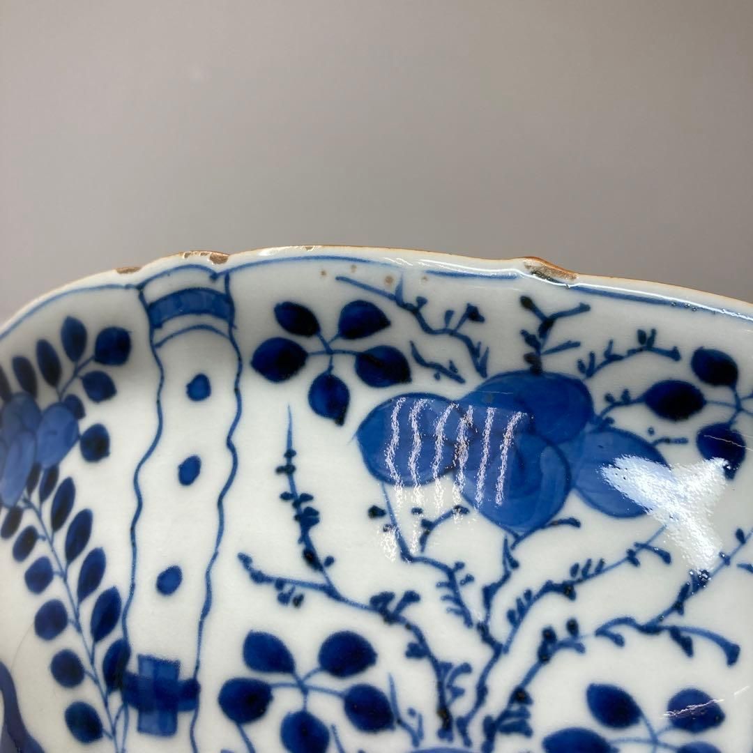 酒井田柿右衛門 染付鉢 丼 角福 木箱付 幅23.2㎝ 東Y5-1214☆2F