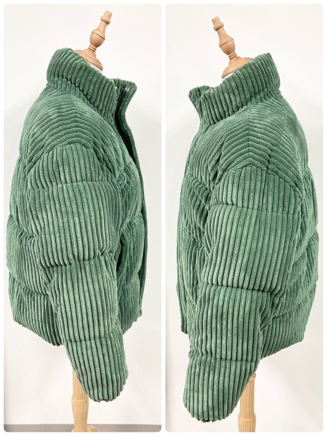 ZARA コーデュロイ パフジャケット ダウンジャケット グリーン - メルカリ