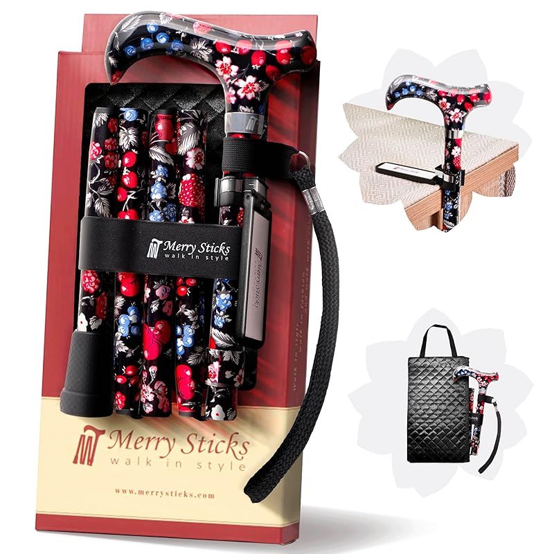 コンボセット Merry Sticks メリースティックス | 折りたたみステッキ|つえぶくろ - ステッキクリップホルダー付き|杖|ワイルドベリー ブラック 0