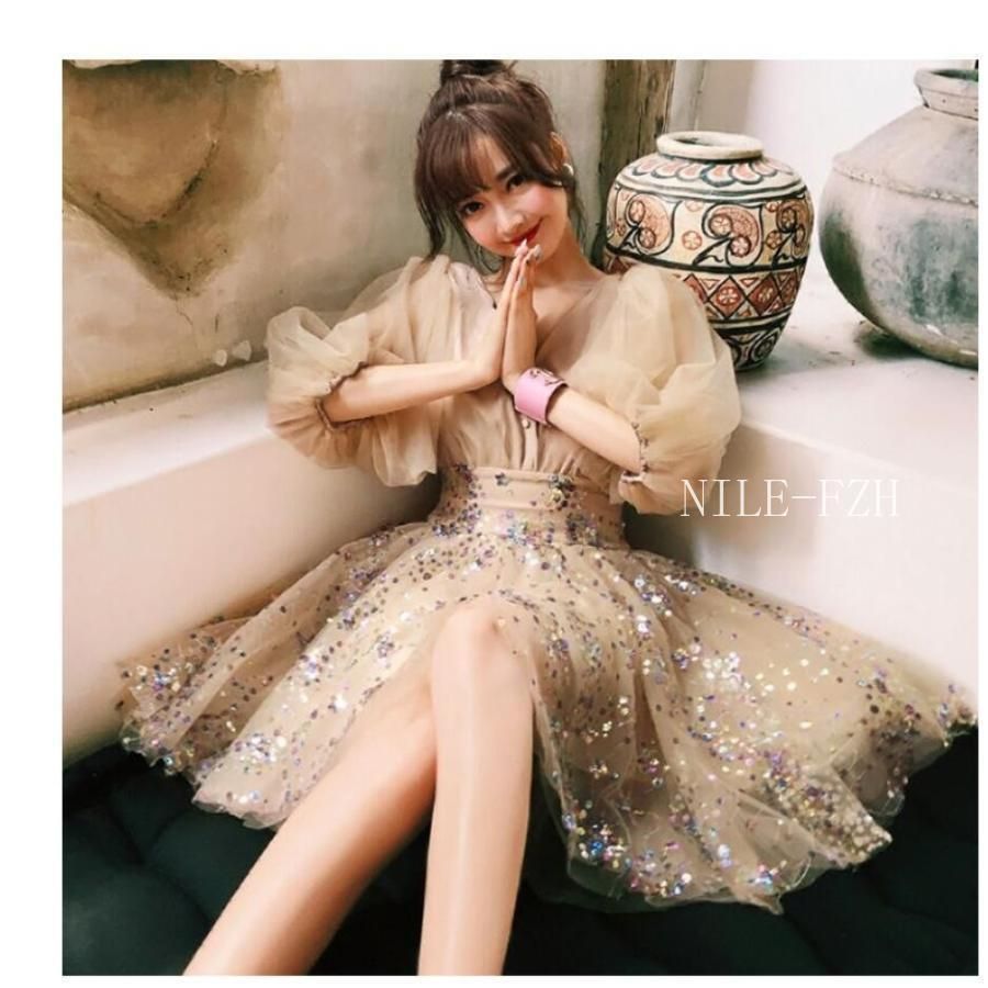 ミニドレス パーディードレス 袖あり aライン 上品 ウエディングドレス お姫様ドレス ステージ衣装 プリンセス オペラ声楽 成人式 花嫁 忘年会 結婚式 ピアノ