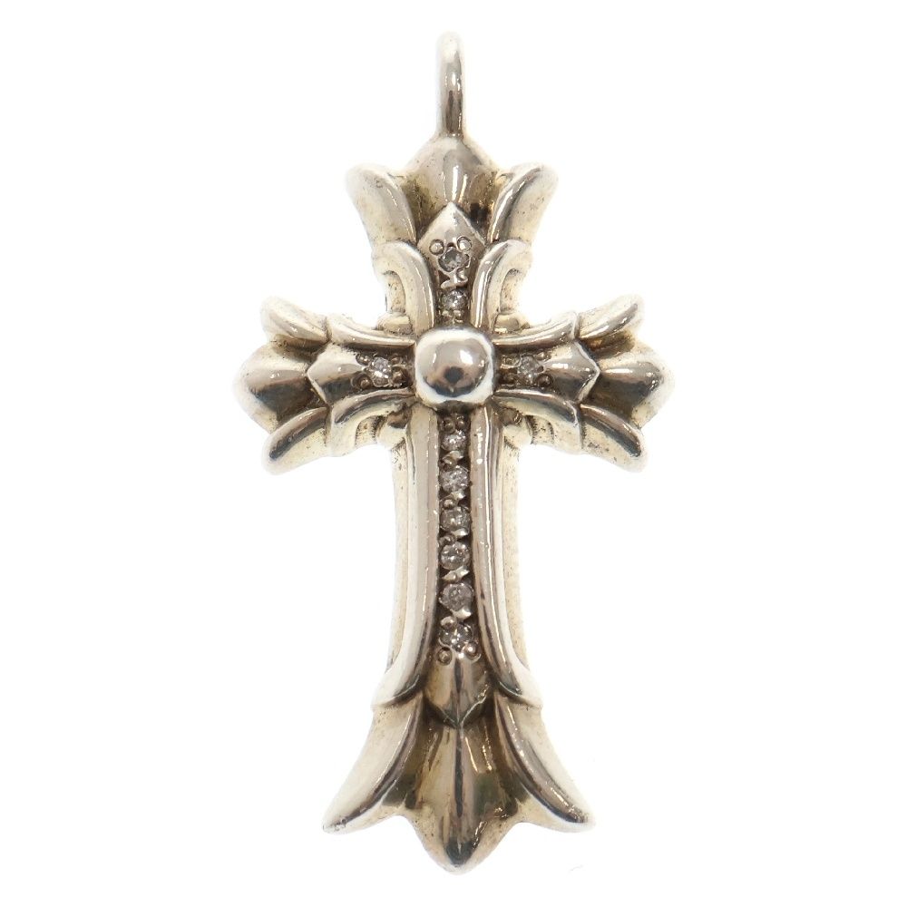 CHROME HEARTS クロムハーツ DBL CH CRSP DMND ダブルCHクロス アフターPAVEダイヤ チャーム ネックレストップ シルバー