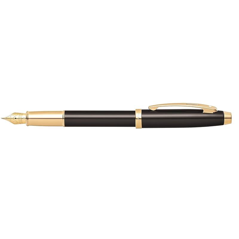 Sheaffer 100 オンライン 光沢ブラックラッカー万年筆 ゴールドトーン