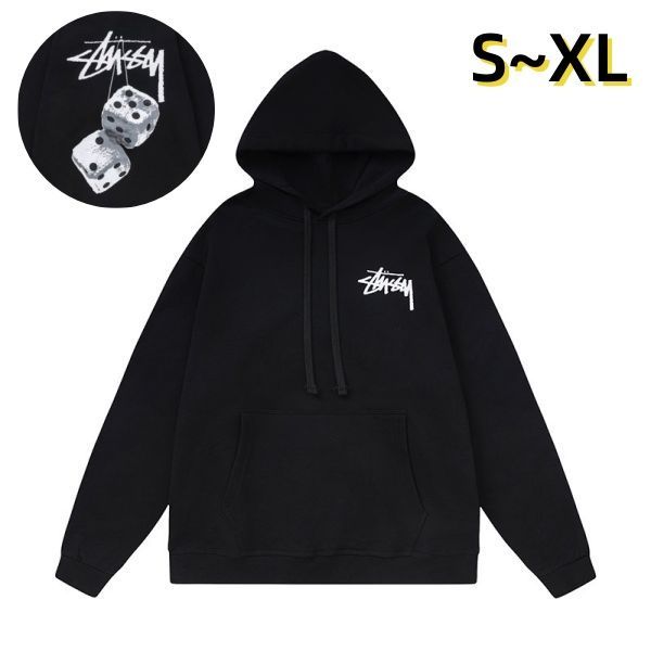 Stussy 秋冬のフード付きトレーナー サイコロ柄 S~XL ブラック - メルカリ